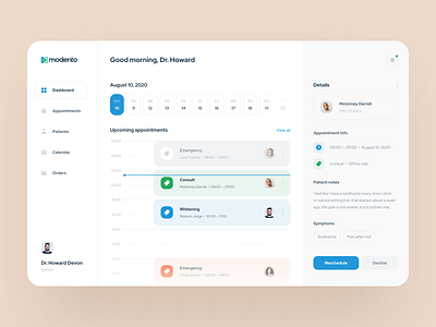 App for the dentists application appointments calendar clinik communication platform dashboard dentists details preview healthcare managements mentalstack planning shedule user interface