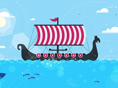 Vikings animación animation cloud design fish illustration illustrator sea ship sun vessel vikings