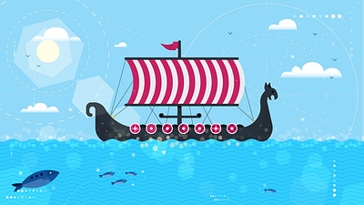 Vikings animación animation cloud design fish illustration illustrator sea ship sun vessel vikings