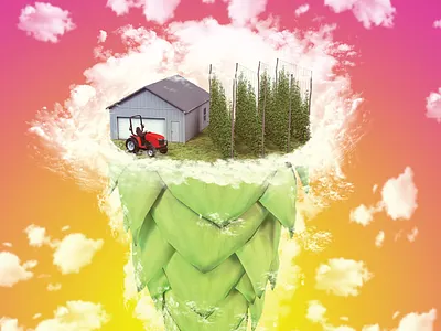 Hop Farm in the Clouds 3d beer art branding collab craft craft beer design farm hop illustration juicy label logo michigan package design photoshop render tropical vector