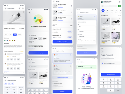 E Commerce Mobile App e commerce home page lms nike app online app online shopping payment page product cart page produt details page search page shoes shoes app design ui