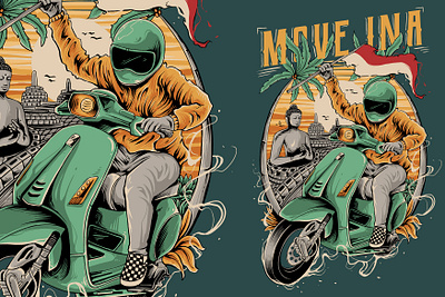 Riding Vespa design digitalillustration handdrawn illustration motorcycle riding riding motorcycle tshirt design vespa vespa matic vespa primavera vespa sprint vintage vintage design
