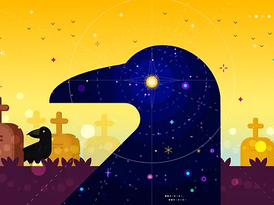 Crow aftereffects animación animation crow design flat grave gravestone halloween illustration illustrator space universe