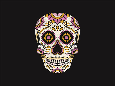 Sugar Skull celebration dead death dia de los muertos floral flowers halloween horror illustration memorial pink scary skeleton skull spooky sugar skull yellow