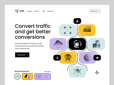 traffic conversion landing page interface analytics b2b b2c business conversion design fintech homepage landing page management saas startup traffic ui web webflow webflow design webpage website workflow