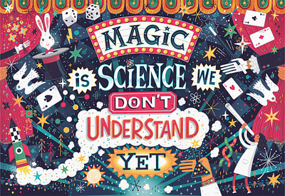 MAGIC is SCIENCE we DON'T understand YET! branding character fun graphic design hand drawn type hand lettering ill illustrated illustration logo magic science scientist