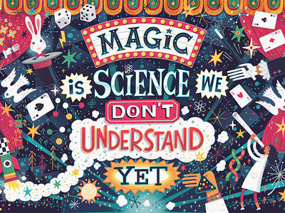 MAGIC is SCIENCE we DON'T understand YET! branding character fun graphic design hand drawn type hand lettering ill illustrated illustration logo magic science scientist