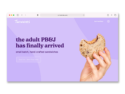 Twinnies homepage branding design food illustration lettering linework logo packaging pbj sandwich twinnies type ui ux