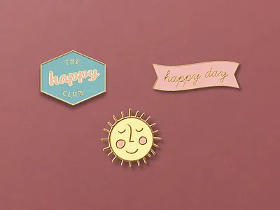 Happy Day Apparel Pins branding design enamel enamel pins happy happy club happy day happy day apparel illustration pin pins sun type