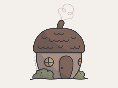 Wonderfall / Day 8 - Cozy Cottage acorn autumn cottage cottagecore cozy fairy garden fall flat forest illustration inktober linework vectober vector wonderfall