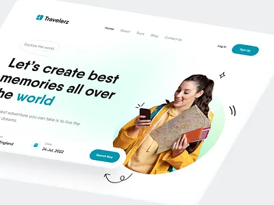 Travel Website adventure clean design flat hero landing page minimal travel traveler traveling ui ux vacation website