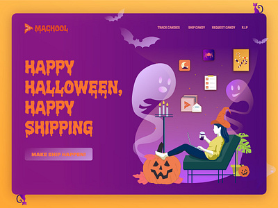 Happy Halloween, Happy Shipping bat branding candy cat dribbbleweeklywarmup drip ghost graphic design halloween illustration logo orange pumpkin purple spooky trick or treat ui vector warmup weeklywarmup