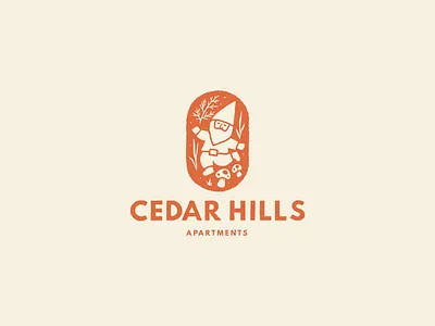 Cedar Hills Apartments Branding & Identity - The Gnome apartment branding apartment logo branding dancing dancing gnome gnome gnome branding gnome logo handdrawn gnome handdrawn logo handlettered logo handlettering identity illustrated gnome illustrated logo illustration lettering logo portland portland or