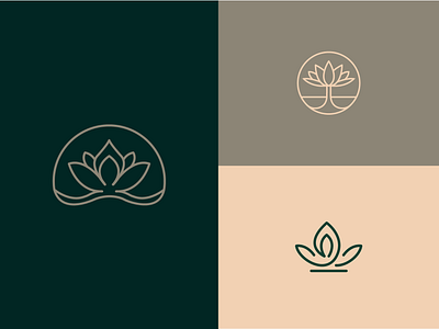 Lotus Flower Logos animation branding earth tones flower graphic design green illustrator line drawing logo logo mark lotus flower modern natural nature ui