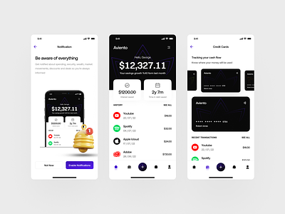 Aviento : Mobile App app app design app screen design application credit card interface mobile mobile app mobile app design mobile app screens mobile payment mobile screen notification product design ui ui design ui mobile user expierience user interface ux