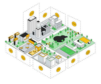 City regions' map bold building cafe city design flat geometrical house icon illustration isometric isometry line lineart map minimal park school towm vector