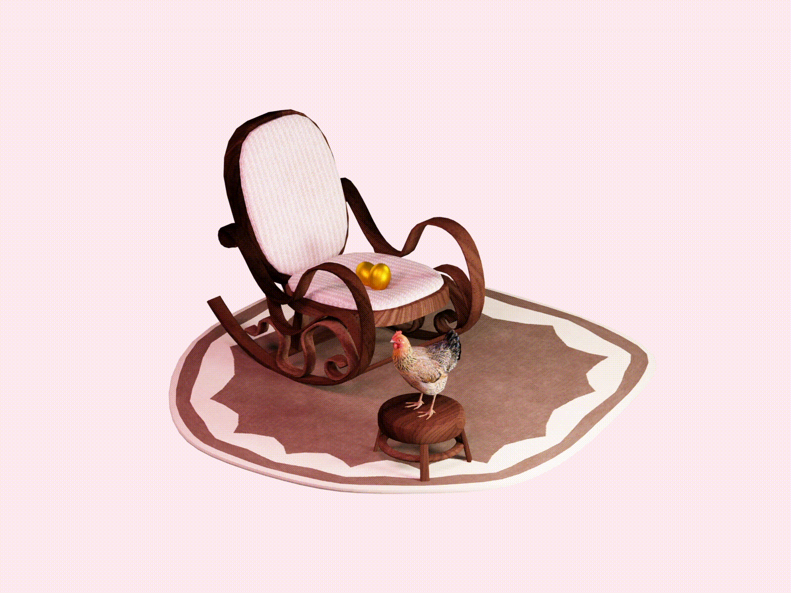 Rocking chair 3d animation chicken cover render