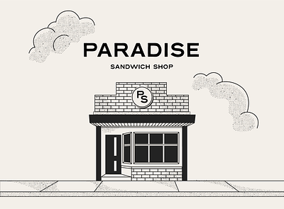 Paradise Sandwiches branding brick corner store design illustration lockup paradise sandwiches shop type typography vintage