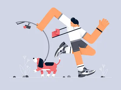 Vienna walks animal beagle boots character design color design digital dog flat illustration people pet plants vector walk