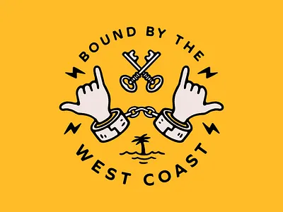 Bound by the West Coast badge branding california chain graphic design hands illustration lockup logo palm tree skate stamp surf typography west coast
