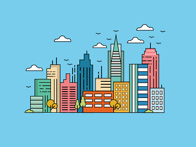 描边建筑插画-ai illustration ui 插画 设计