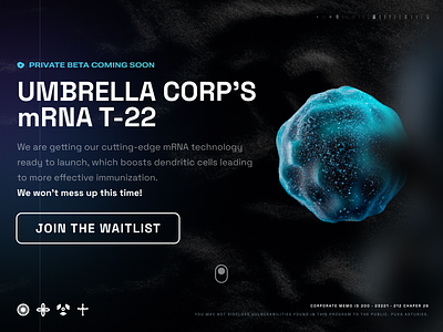 Umbrella Corp's mRNA T-22 animation black figma graphic design landing page product design teal typography ui ui design video web design