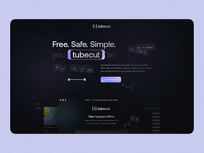 tubecut.app - macOS App & Landing Page animation app app icon branding design download app landing page landing page design mac macos macos app macos application saas youtube