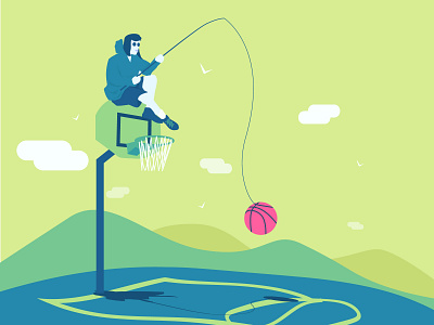 Dribbble fisher basket basketball design fishing flat flat colors graphic design graphicdesign illustration vector