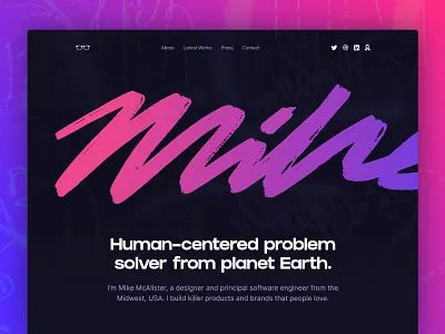 Personal site rebrand: MikeMcAlister.com black branding clean dark gradient illustration landing logo personal pink purple rebrand sans serif typography