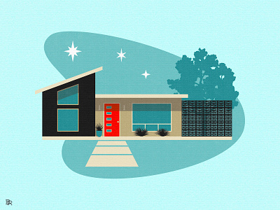 Mid-Century House #1_BRD_8-28-22 architecture atomic ranch design home house illustration illustrator mid century mid century modern retro vintage