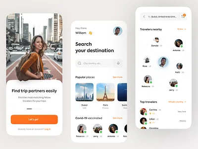 Fellow traveler finder app app design app ui concept covid covid 19 dubai home screen minimal mobile nearby onboarding tourism travel trip ui uidesign ux vaccine