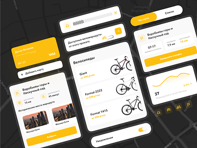 UI Components | Bike Rent App analytics app bycicle card design cards ui chart clean components creative design system elements graph library minimal rental statistics styleguide ui ui kit ux