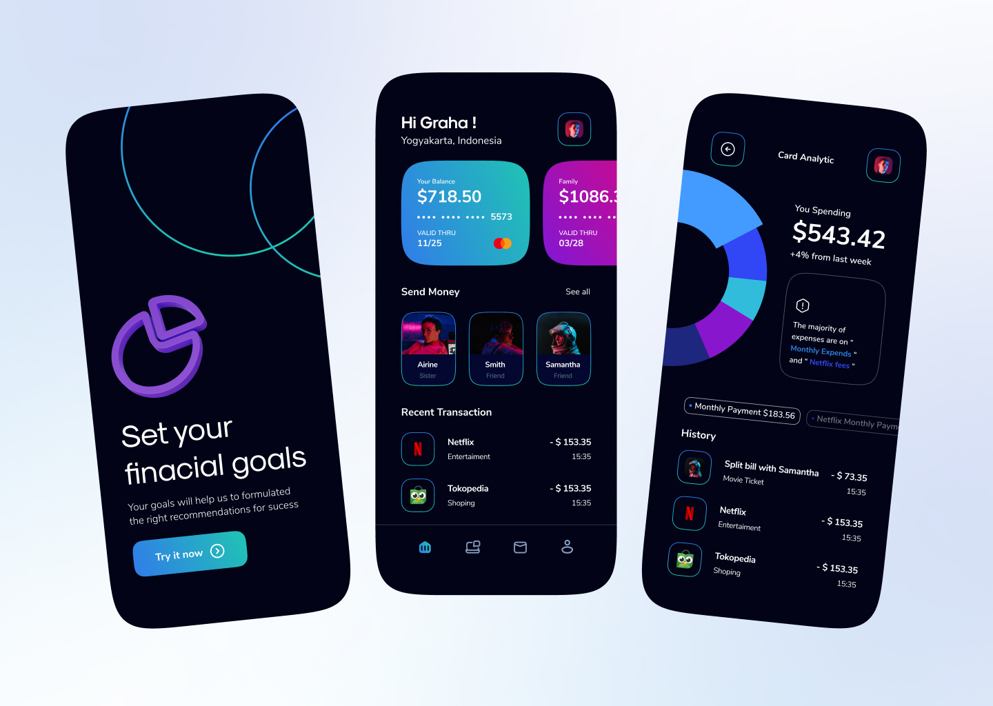 Ateem Finance Platform bank bill bussines card chart clean crm dark enterpreneur finance financial investment investor loans money pay splitbill transaction transfer uiux