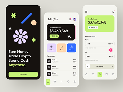 Financial Wallet Mobile App app assistant bank banking binance bitcoin blockchain coin crypto crypto wallet cryptocyrrency defi finance fintech investment layout mobile payment token wallet