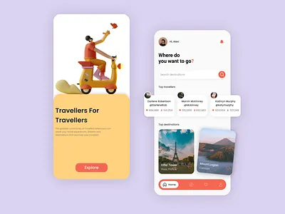 Travellers Community App app app screen app ui best design best dribble shot best shot best ui chat clean community dribble best shot minimal mobile app social media travel travel app ui ui design ux ux design