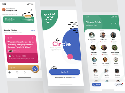 🎙 Circle • Talk and Hangout Apps app app design branding circle club design design app hangout listen minimal mobile mobile apps mobile design space spaces talk ui ux
