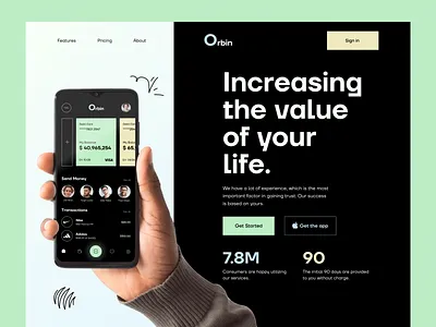 Orbin- Finance Landing Page💸 banking banking app banking website dark mode design finance finance landingpage finance website inspiration landing page minimal deisgn mobile banking modern design online banking trendy design ui ui design uidesign uiux website