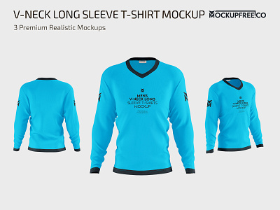 Men’s V-Neck Long Sleeve T-Shirt Mockup apparel free long longsleeve mockup mockups psd sleeve t shirt template