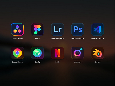 Neon style icons app big sur blender chrome color davinci resolve figma icon instagram ios lightroom netflix photoshop spotify vscode