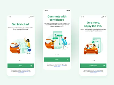 Convenient and Enjoyable Carpooling App - Onboarding animation car carpool design flat illustration lyft minimal onboarding ride share uber ui ui 100 ui 100day ux walkthrough