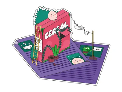 Flakes life 2d cartoon character clean cute digital illustration illustrator pink plants plot ui vector white