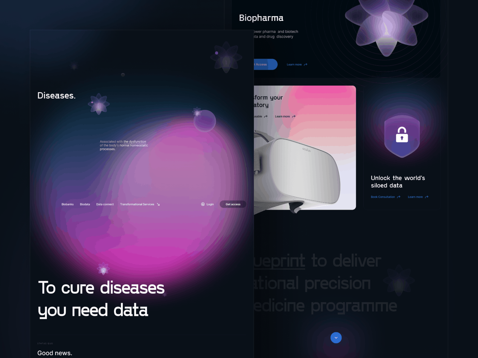 Tech UI Exploration biotech colours data landing page tech