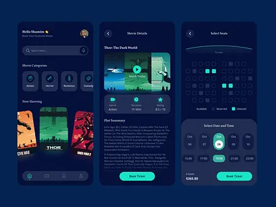 Movie Ticket Booking App android booking clean ui creative design design figma ios minimal movie ticket trendy design ui uidesign uiinspiration uitrends uiux ux uxdesign uxinspiration uxtrends