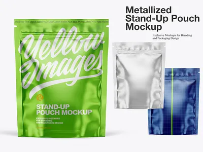 Metallized Stand-Up Pouch Mockup 3d design download mockup mock up mockup mockup tools paper psd yellow images