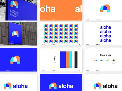 aloha brand identity (unused) a a logo alphabet appointments brand brand identity branding colorful guidelines icon identity illustration logo logos logotype minimal schedule time typography ui