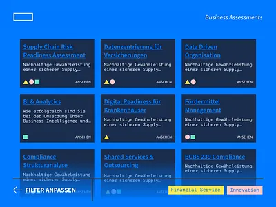 Business Knowledge Base – List View cards categories exploration filter ia list table ui
