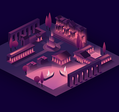 Roman Civilization aff affinitydesigner architecture city color futuristic glow illustration isometric neon retrowave vector