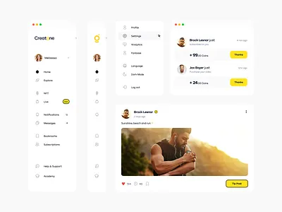 🏃‍♂️ Creatone UI Components components concept dashbaord design system dropdown fintech interface left menu minimal navigation sidebar social network sport platform startup ui ux