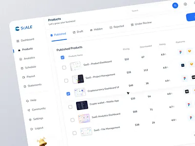 SaaS - Product List Dashboard admin admin panel analytics dashboard design graph management dashboard menu minimal product saas sales software table trend ui ux web app design web platform