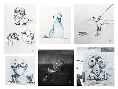 sketches mix🖤 animals art bird black and white character design cute design dog eyes fish funny graphite hungry illustration mix summer